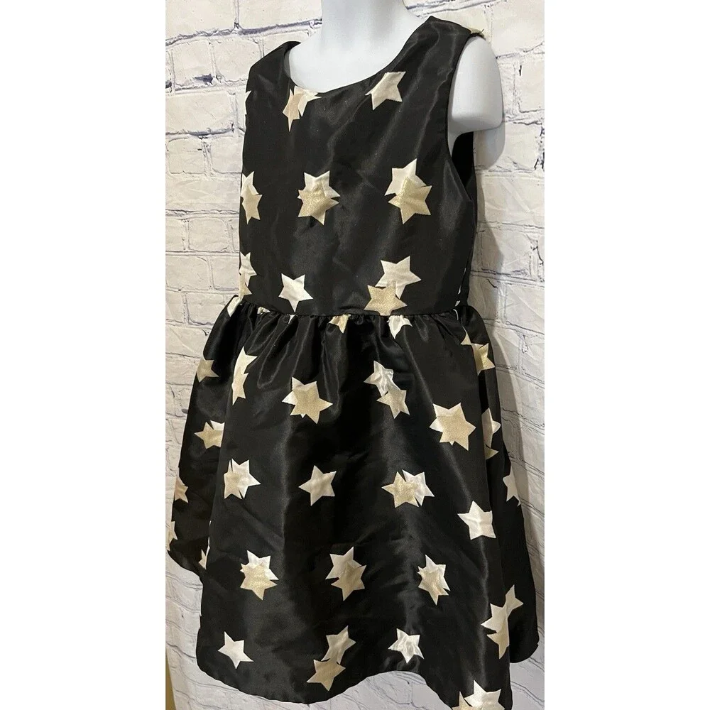 Gymboree Dress Girls Black Gold Sparkle star Dress Christmas Wedding Lined 8